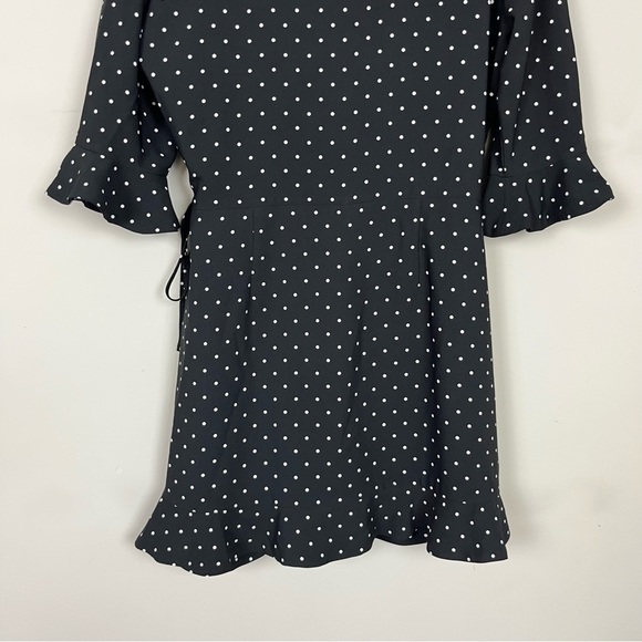 LOFT WRAP POLKA DOT MINI DRESS ROMPER WITH SLEEVES BLACK AND WHITE SIZE 2 - Picture 8 of 16